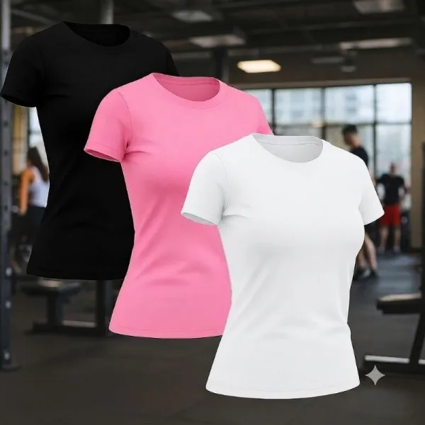 Kit 3 Camisetas Dry Fit Femininas Baby Look Kit com 3 camisetas dry fit femininas baby look lisas para academia