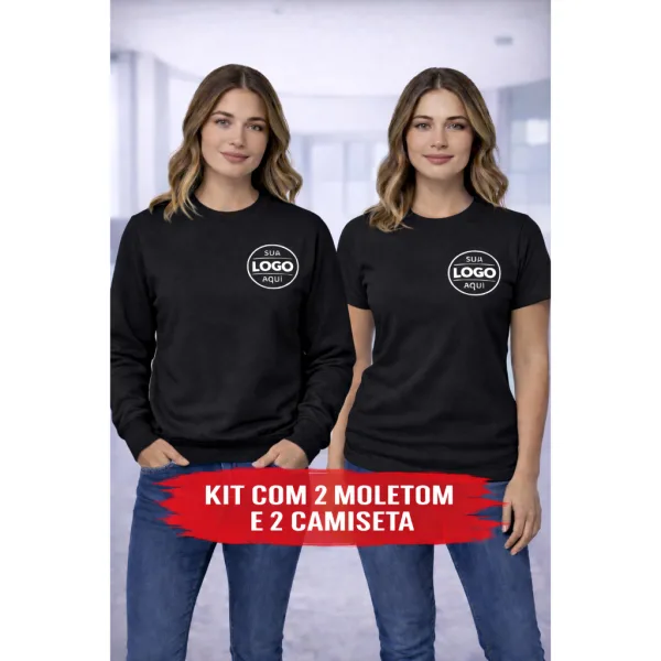 Kit feminino com moletons e camisetas personalizados Kit com dois moletons careca e duas camisetas personalizados com logo