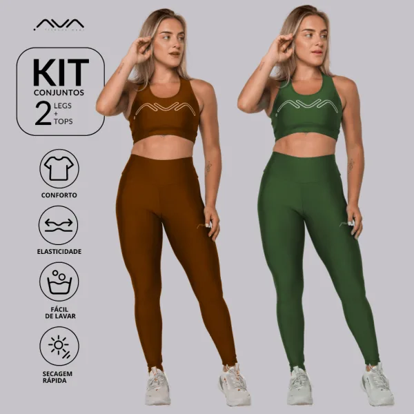 Kit fitness feminino com top e legging para academia Kit feminino com dois conjuntos de top e legging para academia