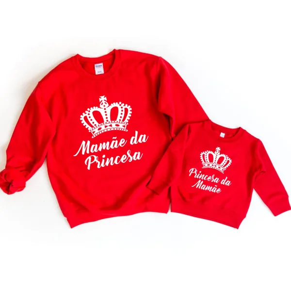 Kit de moletom mãe e filha combinando com tema princesa Kit de blusa de moletom combinando para mãe e filha com tema Princesa da Mamãe