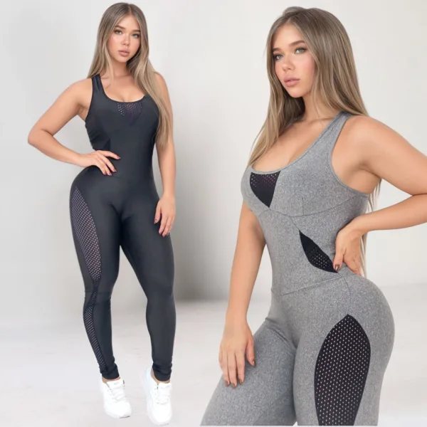 Macacão Fitness Feminino em Tela com Bojo Removível Macacão fitness feminino em tela com bojo removível