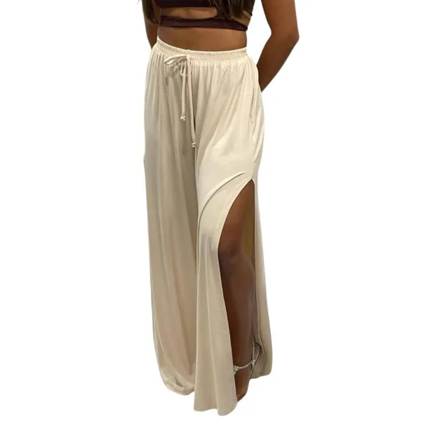 Pantalona Premium com Fenda Lateral Calça pantalona feminina de cintura alta com fenda lateral
