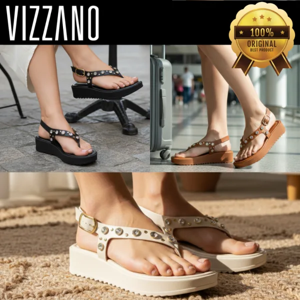 Sandália Vizzano Flatform Papete com Fivela e Brilho Sandália feminina Vizzano flatform papete com fivela e pedra cravejada