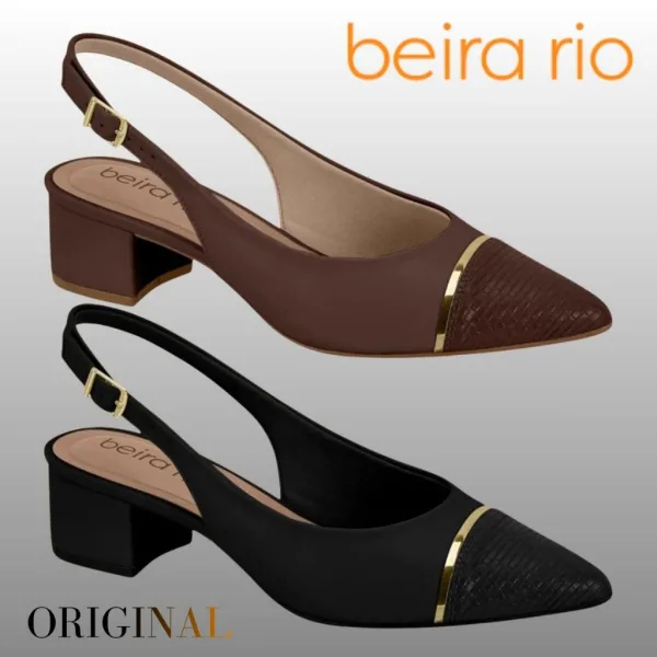 Scarpin Feminino Beira Rio com Bico Fino e Salto Bloco Sapato scarpin feminino Beira Rio com bico fino, fivela e salto bloco
