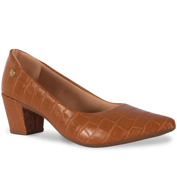 Scarpin Feminino Croco com Salto Baixo e Grosso Scarpin feminino com acabamento croco e salto baixo grosso