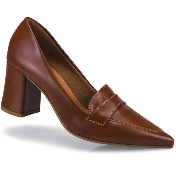 Scarpin Feminino Casual com Salto Quadrado e Bico Fino Scarpin feminino casual com salto quadrado e bico fino