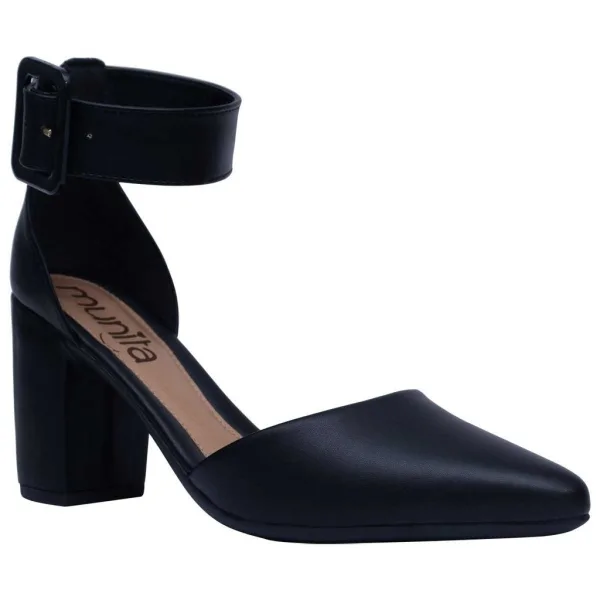 Scarpin Salto Bloco Bico Fino com Fivela | Shopee Scarpin com salto bloco, bico fino e fivela