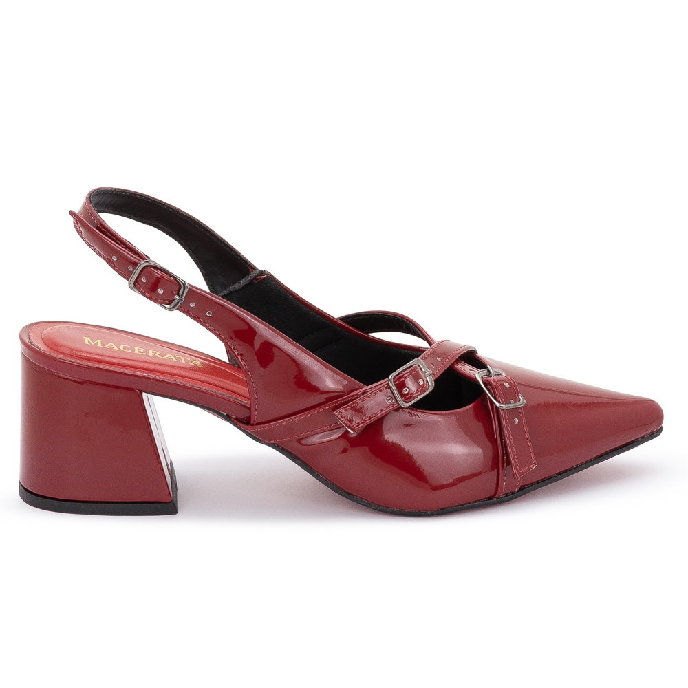 Scarpin Slingback Bordô com Salto Médio Scarpin feminino slingback vermelho bordô com salto médio