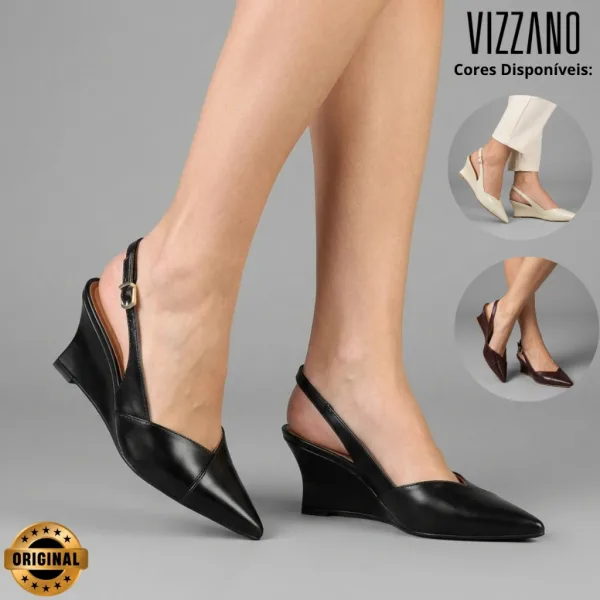 Scarpin slingback Vizzano com salto anabela Scarpin slingback Vizzano feminino com salto anabela e bico fino