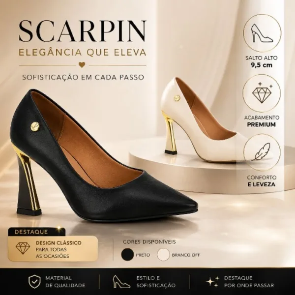 Scarpin Vizzano de Bico Fino com Detalhe Dourado Scarpin Vizzano de bico fino com salto alto e detalhe dourado