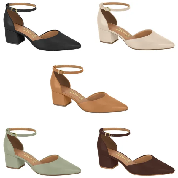 Scarpin Vizzano preto de bico fino e salto baixo Scarpin Vizzano preto com bico fino e salto baixo