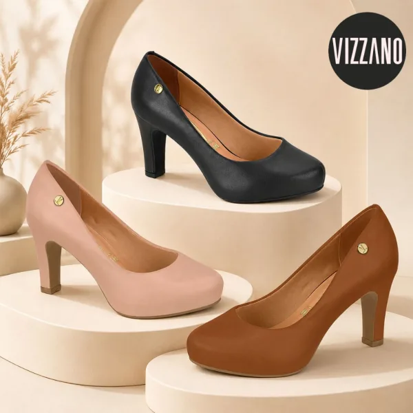 Scarpin Vizzano com Salto Grosso para Ocasiões Sociais Scarpin feminino Vizzano com salto grosso alto e meia pata