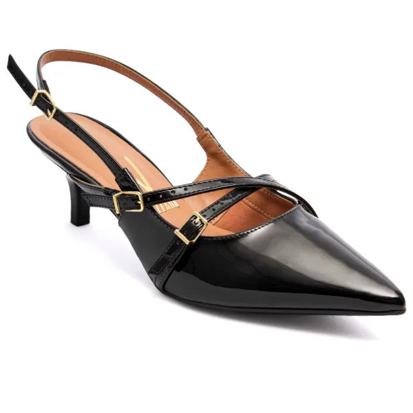 Scarpin feminino slingback de salto baixo para looks Scarpin feminino Vizzano slingback de salto baixo com fivelas
