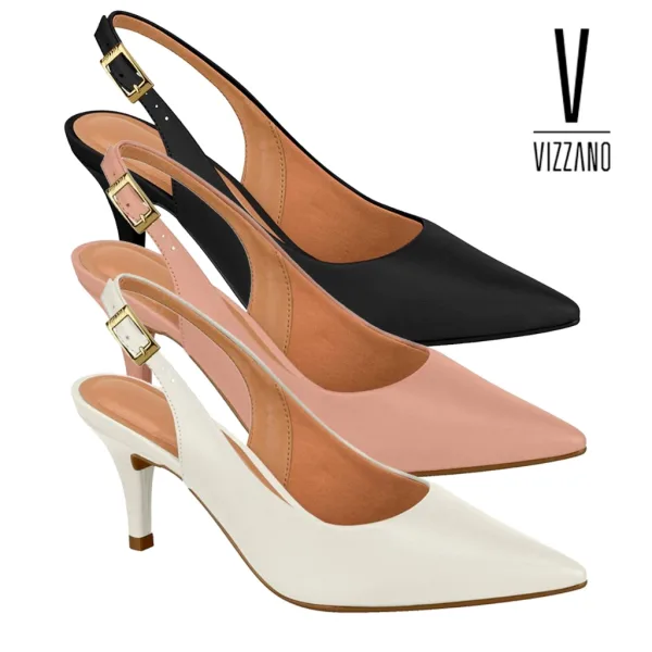 Scarpin Vizzano Slingback com Salto Médio Fino Scarpin feminino Vizzano slingback com salto médio fino