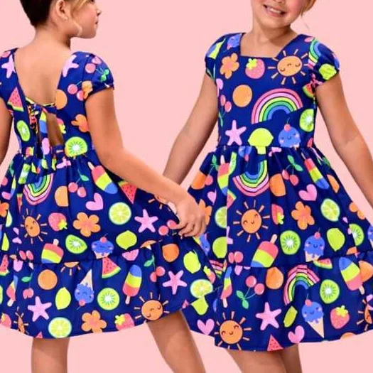 Vestido infantil estampado para festas de menina Vestido infantil estampado para menina em ocasião de festa