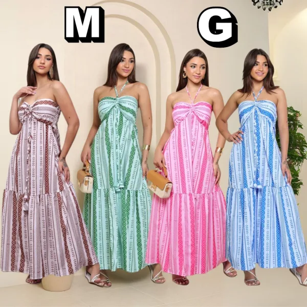 Vestido longo estampado com elastex para festas no verão Vestido feminino longo estampado com elastex na costa para festa