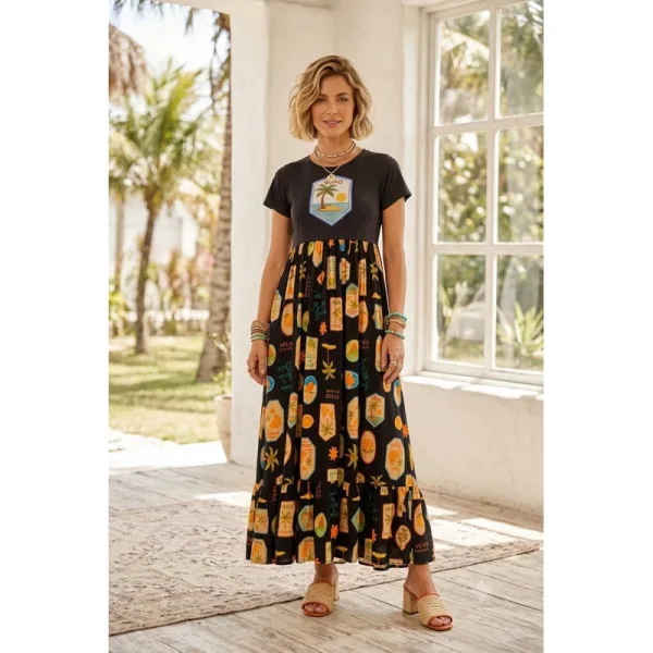 Vestido Longo Estampado Soltinho para Moda Casual Vestido longo estampado soltinho feminino
