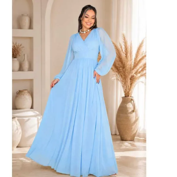 Vestido Longo de Festa com Manga Longa para Casamento Vestido feminino longo de festa com manga longa para casamento