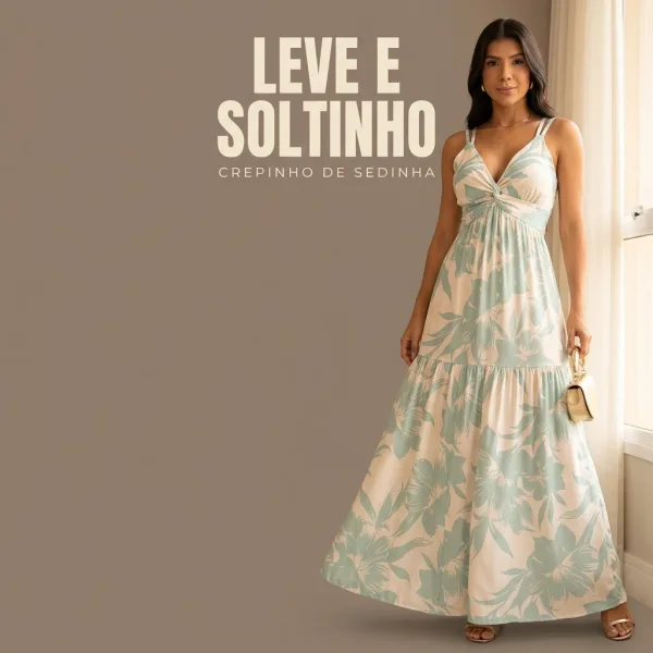 Vestido longo floral com decote V para festas e verão Vestido feminino longo floral com decote V