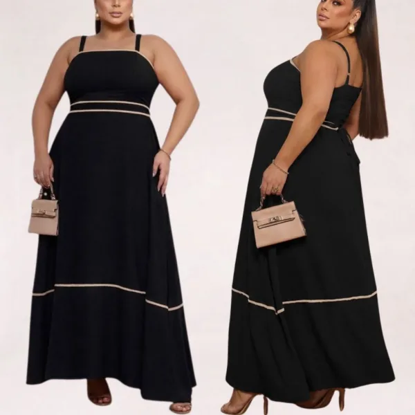 Vestido longo plus size com alça regulável e saia godê Vestido longo plus size com alça de regulagem e saia godê