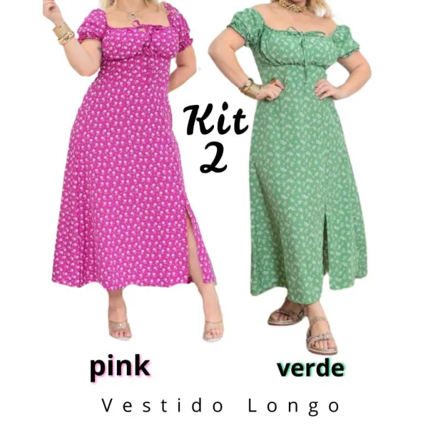 Vestido midi feminino com manga princesa e fenda frontal Vestido midi feminino com manga princesa, forro e fenda frontal