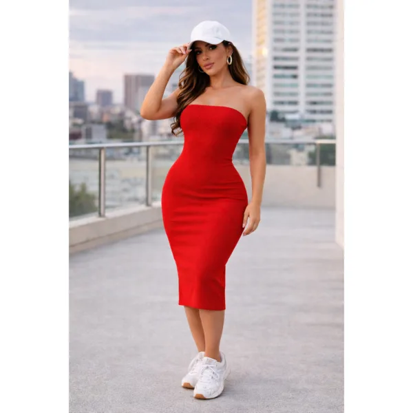 Vestido Midi Tomara que Caia Feminino com Estilo Vestido midi feminino tomara que caia para looks modernos