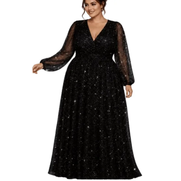 Vestido plus size longo com brilho para festas Vestido plus size longo com tule e brilho para festa