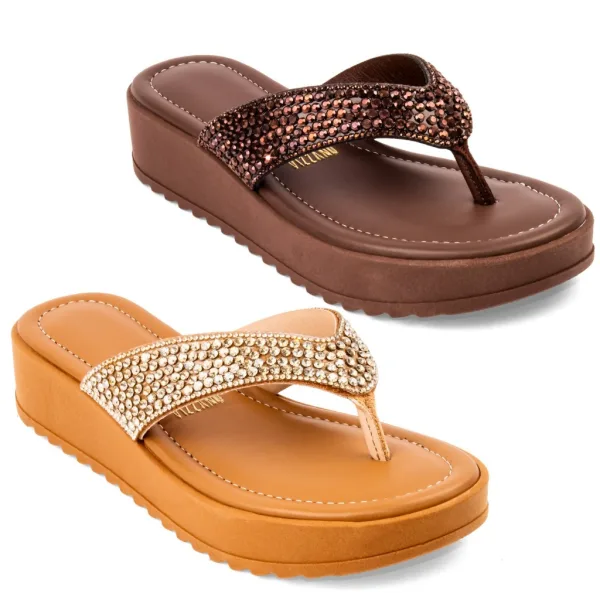 Sandália tamanco plataforma com brilho para looks femininos Sandália tamanco Vizzano com plataforma e brilho