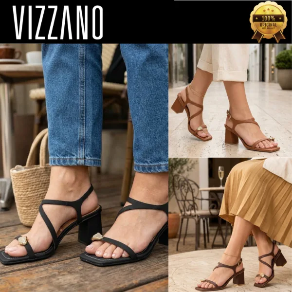 Sandália Vizzano de Salto Bloco com Detalhe Metalizado Sandália Vizzano feminina de salto bloco com detalhe metalizado