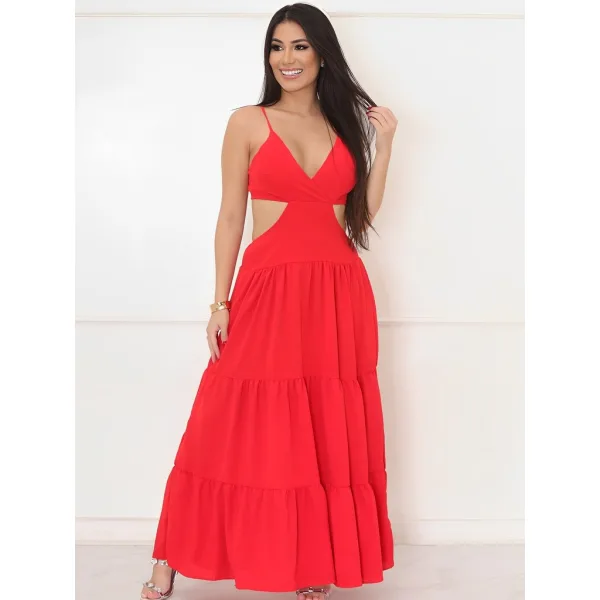 Vestido Longo de Alcinha para Festa e Eventos Vestido longo feminino com decote de alcinha para festa